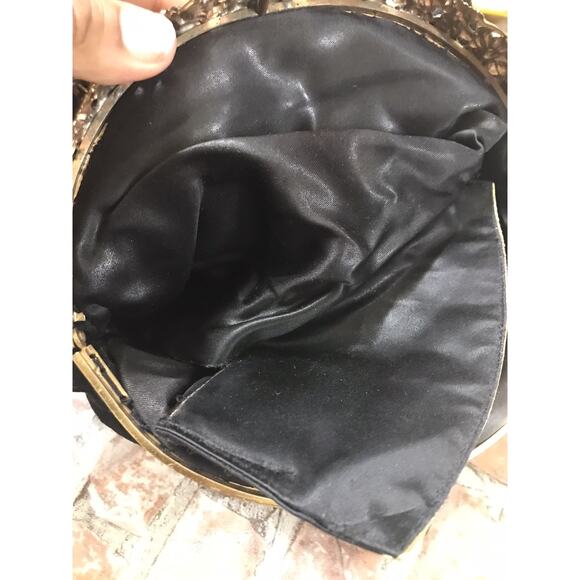 Vgt 1940s Guild Purse Original Black Filigree Metal Frame Handbag Evening Bag - Picture 9 of 11